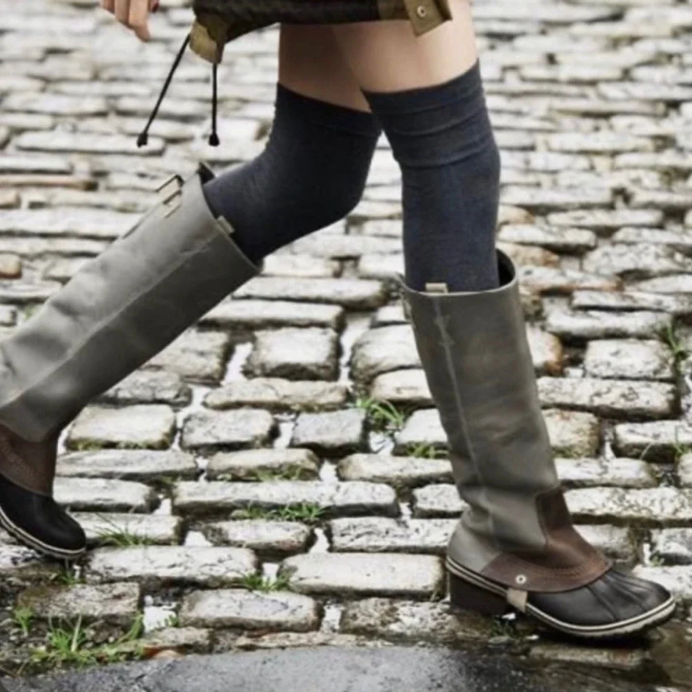 RARE Sorel‎ Slimpack Tall Leather Riding Boots Winter Duck Boots, Shale (US 8)